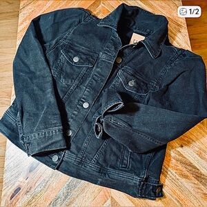 GAP black denim jacket with feminine puff sleeves shoulders SZ is MP